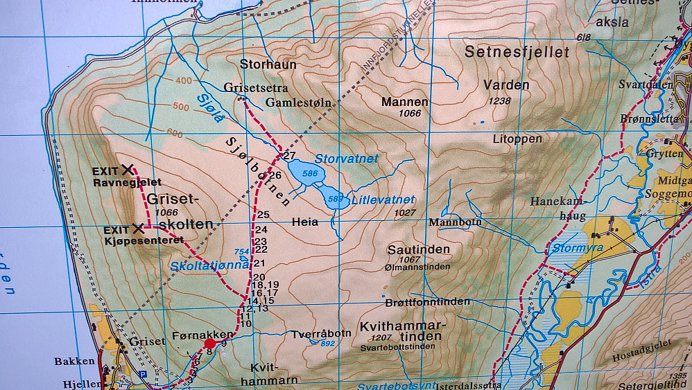 Kart over området med avmerking av alle stadnamna