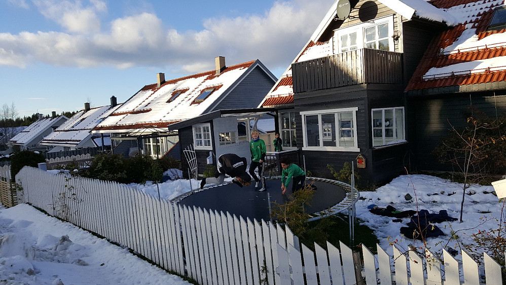 Unger på trampoline som ville bli tatt bilder av