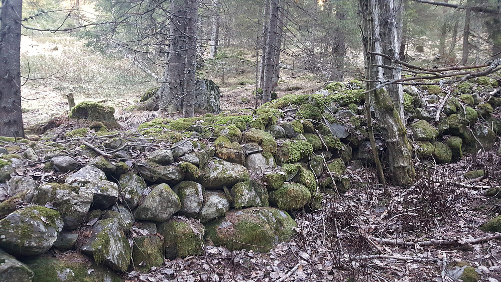 Lang steinmur like opp for fylkesvegen ved Kinnlia
