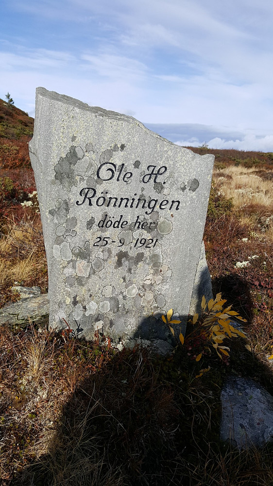 Minnesmerke over Ole H.Rønningen som omkom mellom toppunktene på Nårkampen under sauleiting