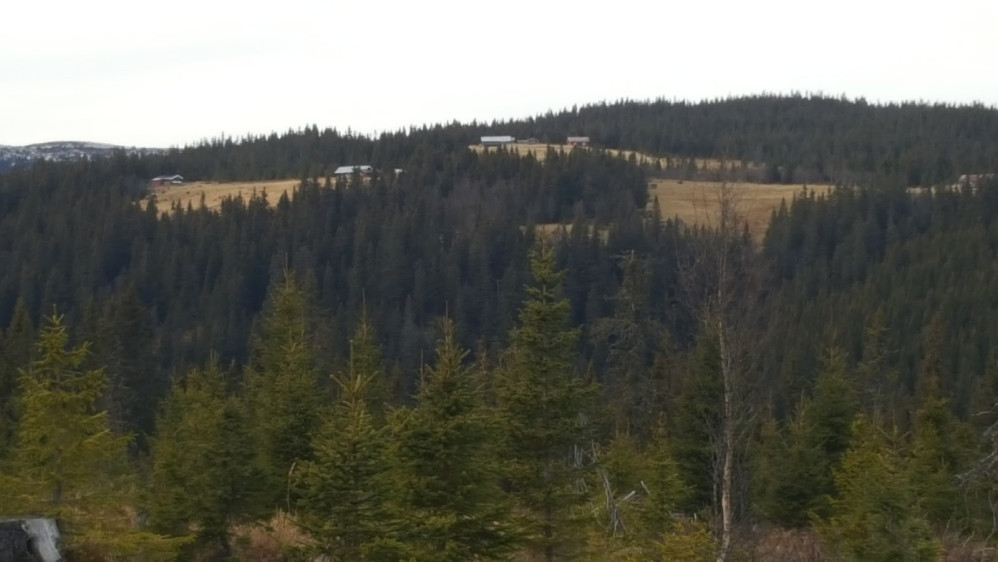 Utsikt mot Djupådalen, med setrenetil Skår, Kirkerud og Vold