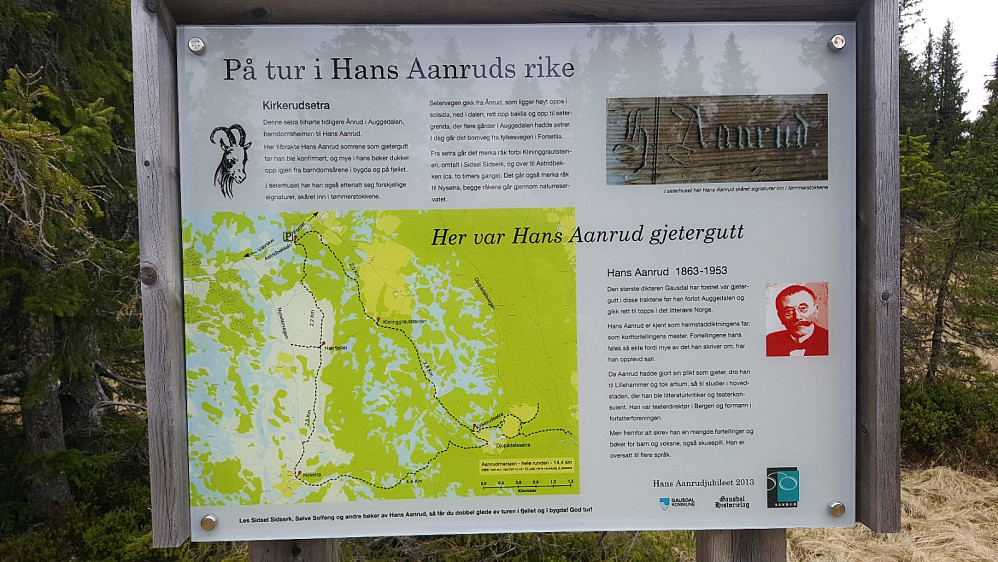 Infotavle om Hans Aanrud ved Kirkerudsetra