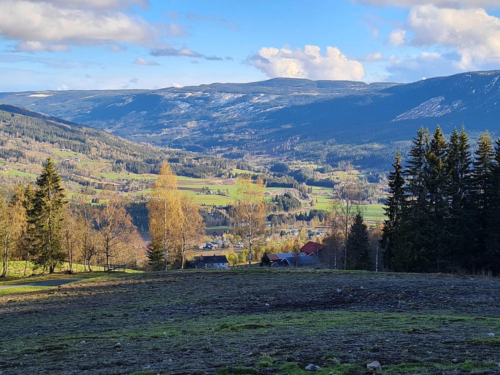 Utsikt mot Auggedalen, med Evenvold i forgrunnen
