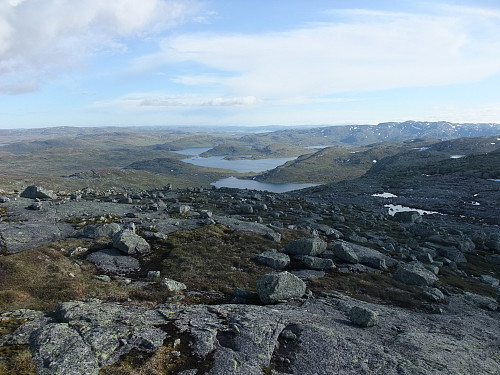 Sørover mot Skammevatnet, Nutevatnet, Botnsvatnet og litt av Rosskreppfjorden.