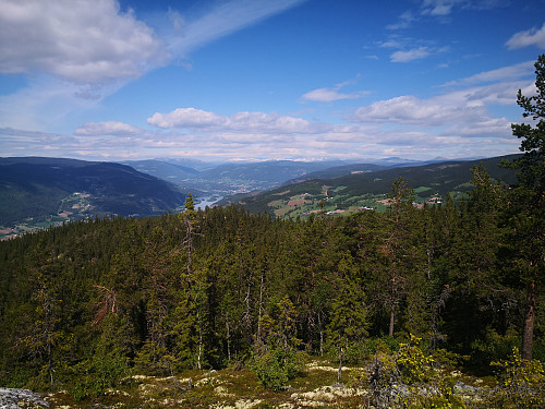 Utsikt nordover Gudbrandsdalen mot Rondane frå Oppsalåsen