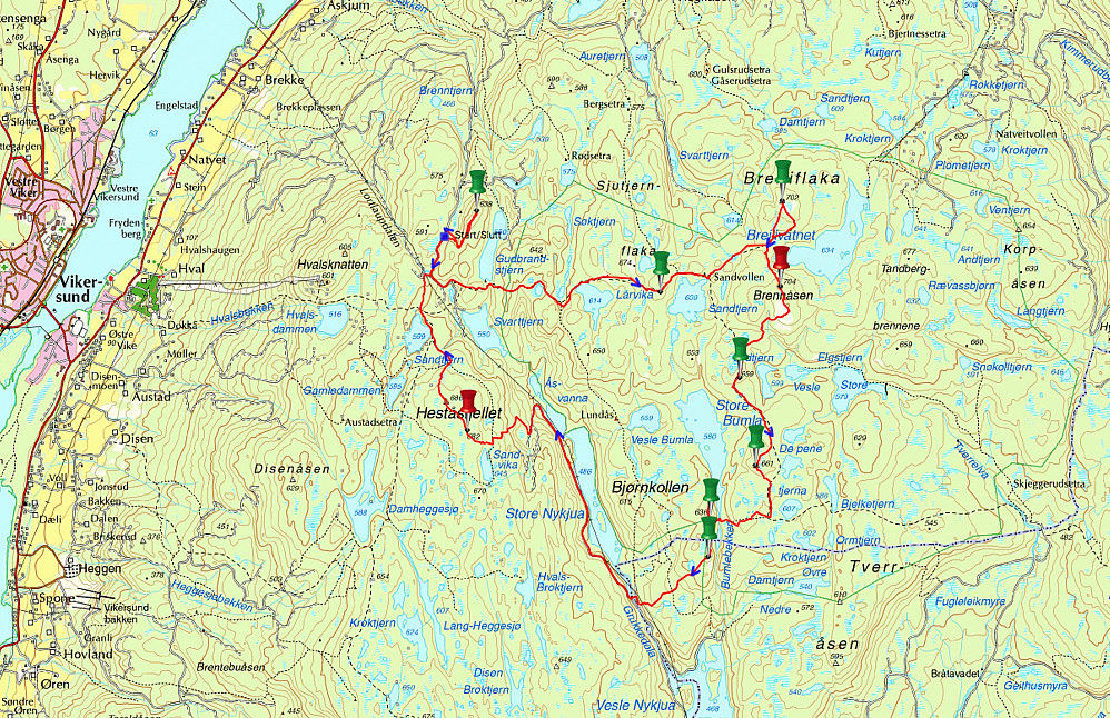 13.06.2015 - Ruta vi gikk, hentet fra Mortens GPS.