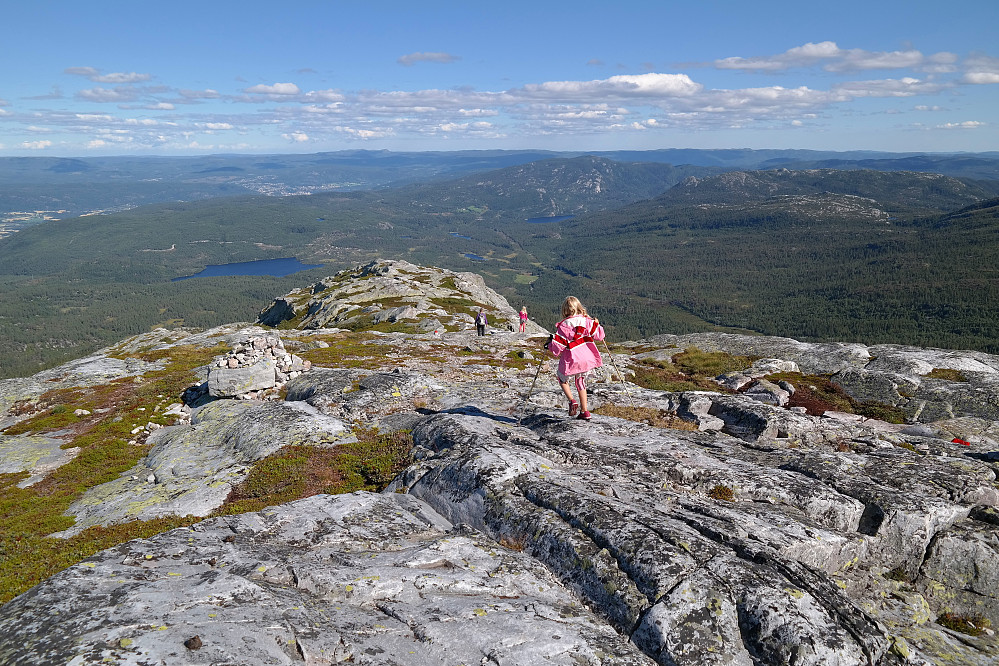 08.08.2015 - Himmelsk vandring nedover ryggen øst for toppen av Himingen (1066). Langt bak til venstre skimtes Notodden.