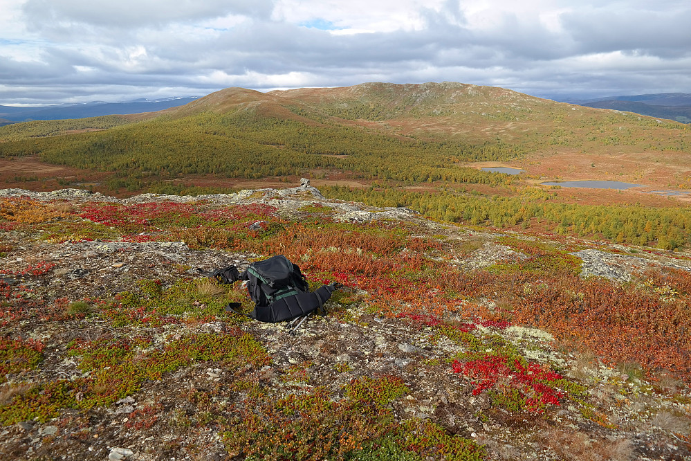 20.09.2015 - Fra Hesthaugen (1088) ser vi mot de to siste toppene jeg hadde planlagt denne dagen: Buforhøe (1172, litt til ve.) og Veslvassfjellet (1192, midt i bildet).