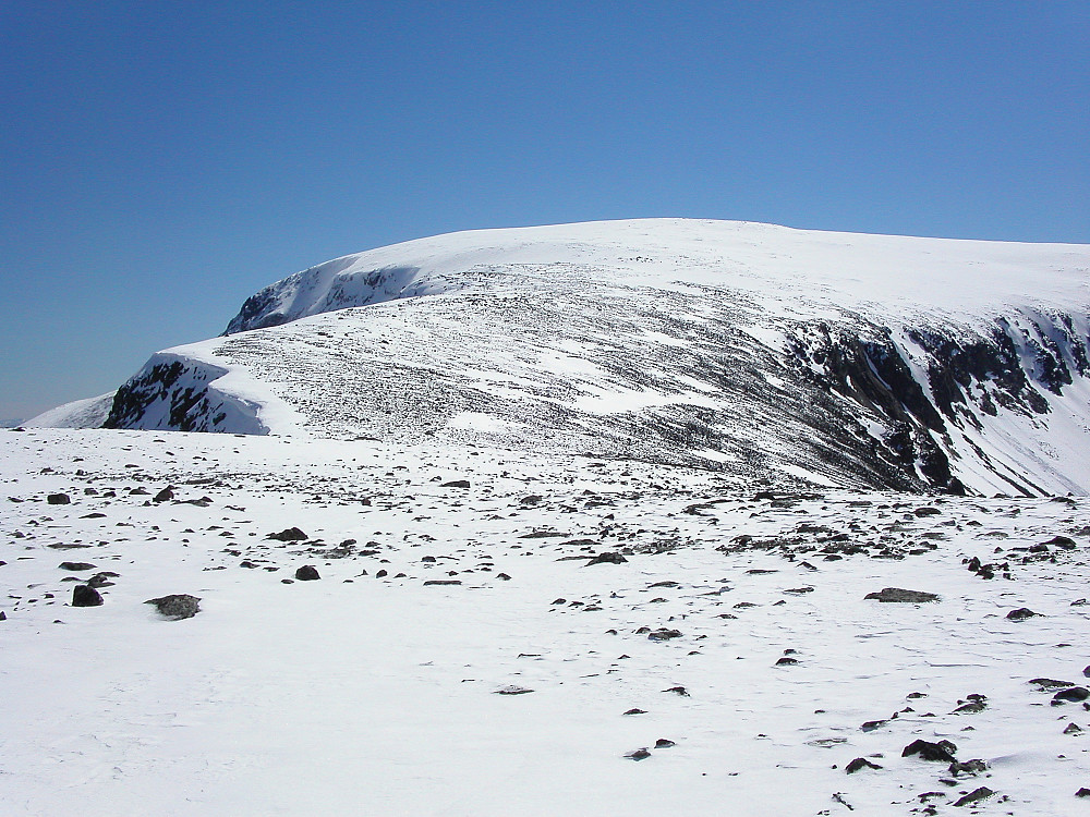 27.05.2006 - Fra Gokkeroksle (1914) mot Store Trollsteinhøe (2201). Heldigvis litt mer snø øverst. Midt på fulgte vi skavlene til venstre.