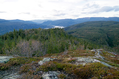 Utsikt mot nordvest fra Dugurdsnatten Nordvest (776). Nordenden på innsjøen Krøderen ses i bakgrunnen.