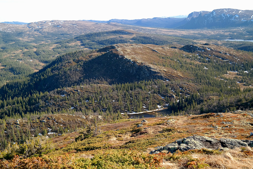 Utsikt mot S/SV fra Anfinnatten (1130). Det markerte fjellet midt i bildet, er Langelifjell (1042).
