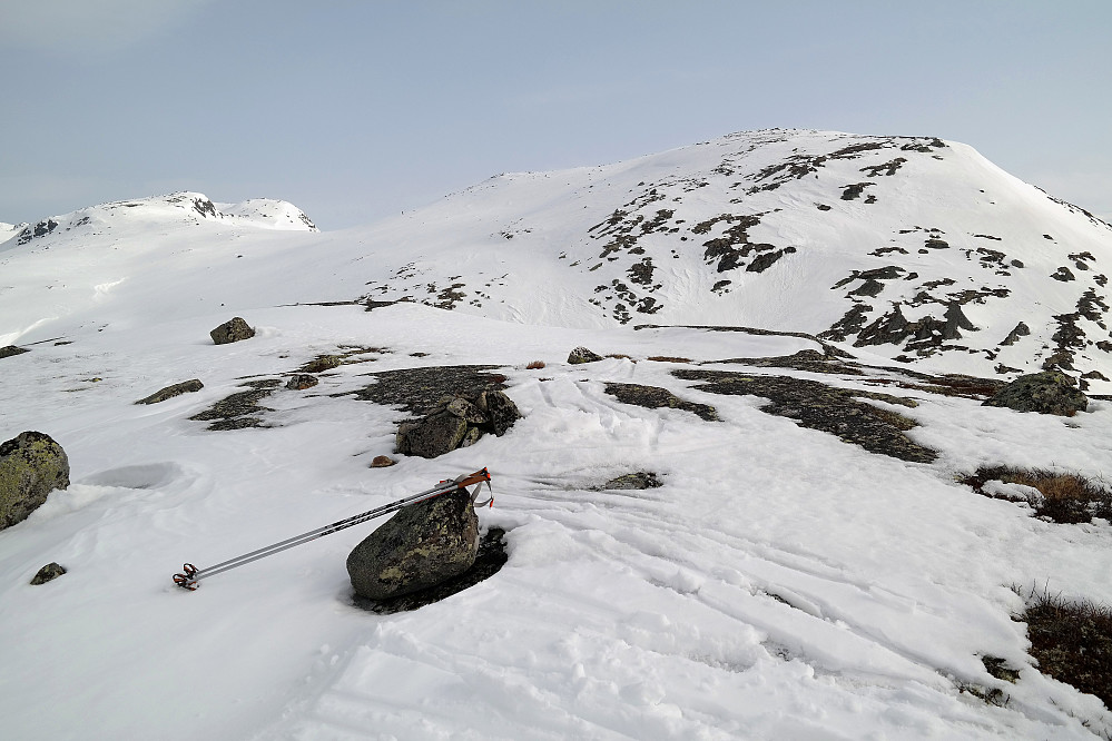 Jeg står på Sørvest for Drotninggutunatten (1176) og ser mot de neste målene. Til høyre er Drotninggutunatten (1234). Lengre bak og til venstre ses Holmevassnatten Sørtoppen (1239) foran Holmevassnatten (1258). 