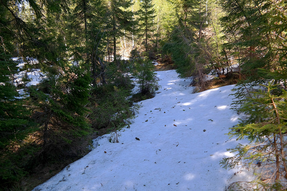 Stien langs nordsiden av elva Hegga hadde fortsatt skiføre.