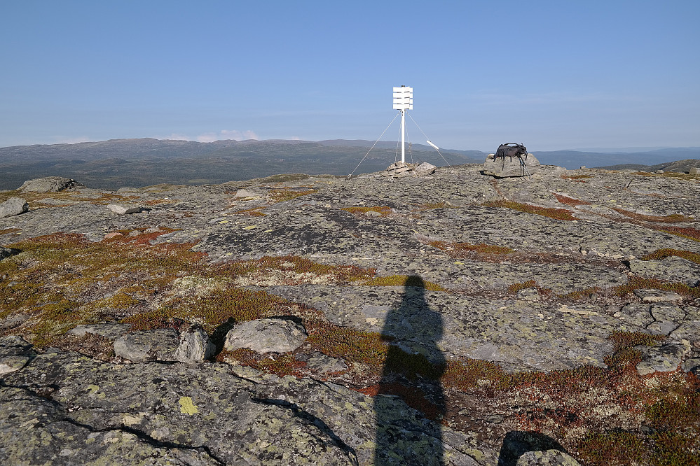 Trig.punktet på toppen av Stornatten (1123). I bakgrunnen til venstre ses Norefjell.