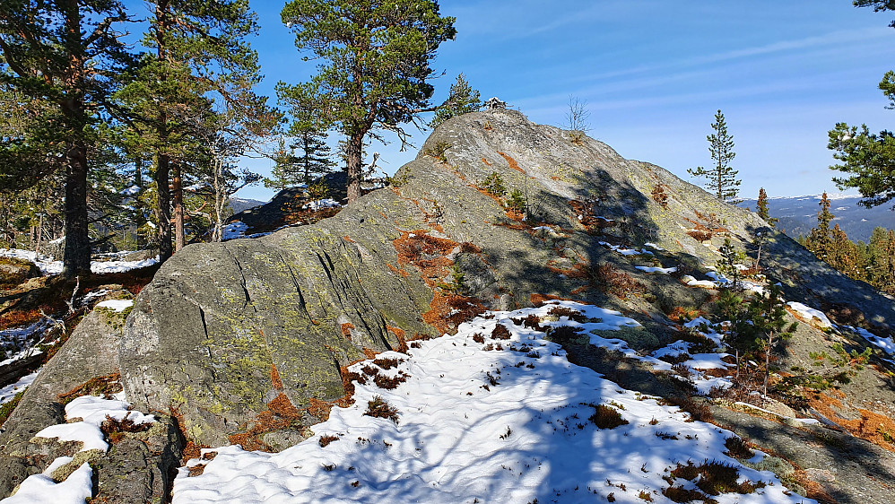 Høyeste punkt på Noreåsen (681) er oppå denne nakne bergknausen.