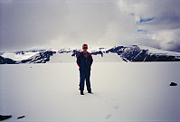 06.07.1996 - På Surtningssuoksle Øst (2122), med utsikt mot nordvest. Ikke mye som minner om sommer her oppe ...