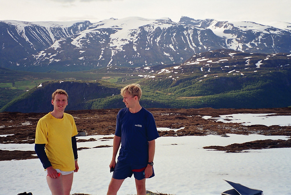 26.06.1999 - På Netosæterfjellet, ovenfor Netosætre. I bakgrunnen er Jotunheimen, med Skardstinden (2373) litt til høyre.