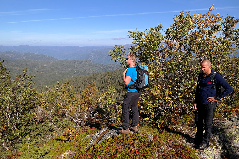 14.09.2014 - På fortoppen på ca 940 moh, nesten 800 meter NV for Hestgjuvnatten, åpner utsikten seg etter den bratte oppstigningen i gammel og noe trolsk skog.