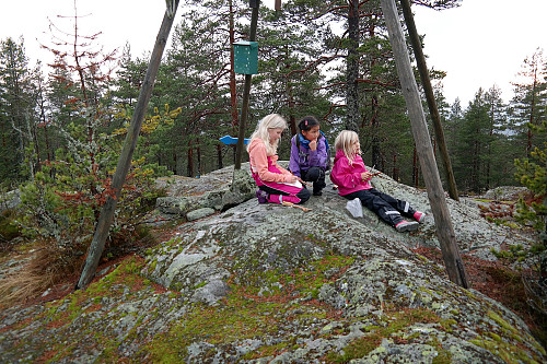09.11.2014 - Jentene skriver seg inn i boka på toppen av Røysa (448).