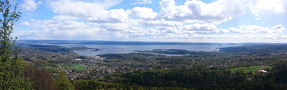 Panorama fra Skaugumsåsens utkikkspunkt.