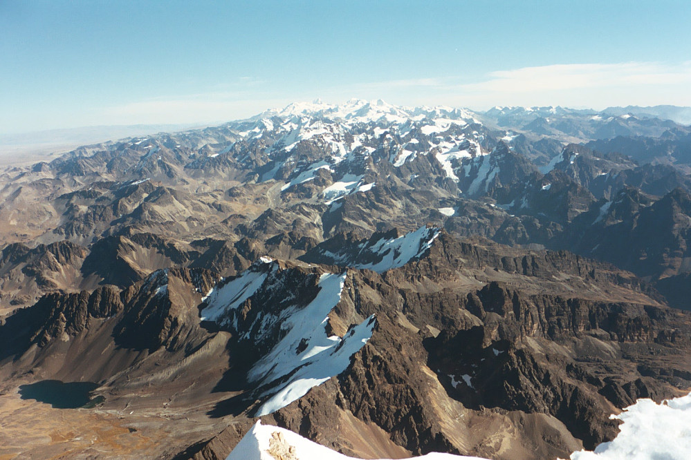 View of the Condoriri from the summit of Huayna Potosi