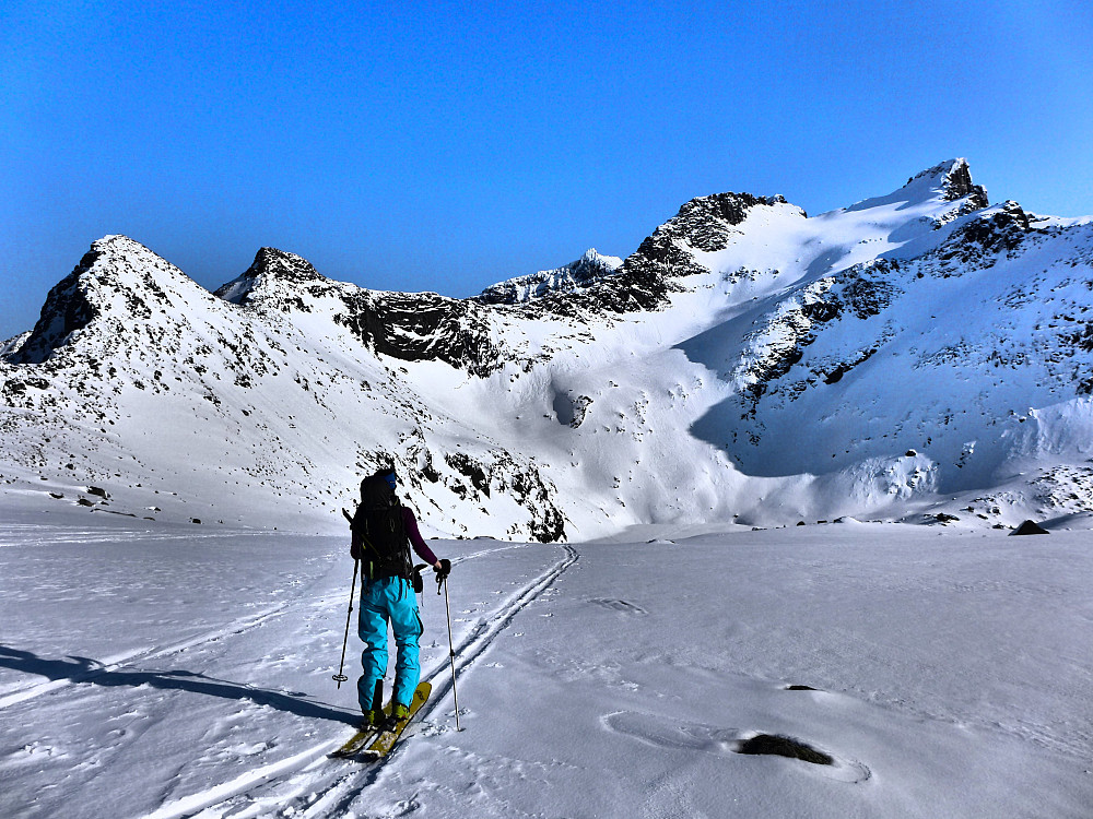 Renate på vei mot fjellet