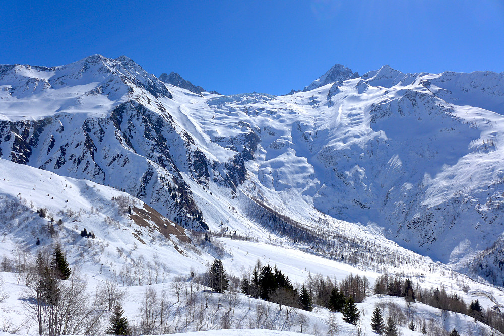 Utsikt mot nedkjøringa på Glacier du Tour (sett fra Le Tour)