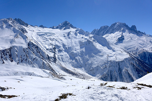 God utsikt mot Glacier du Tour og nedkjøringa fra Col du Passon