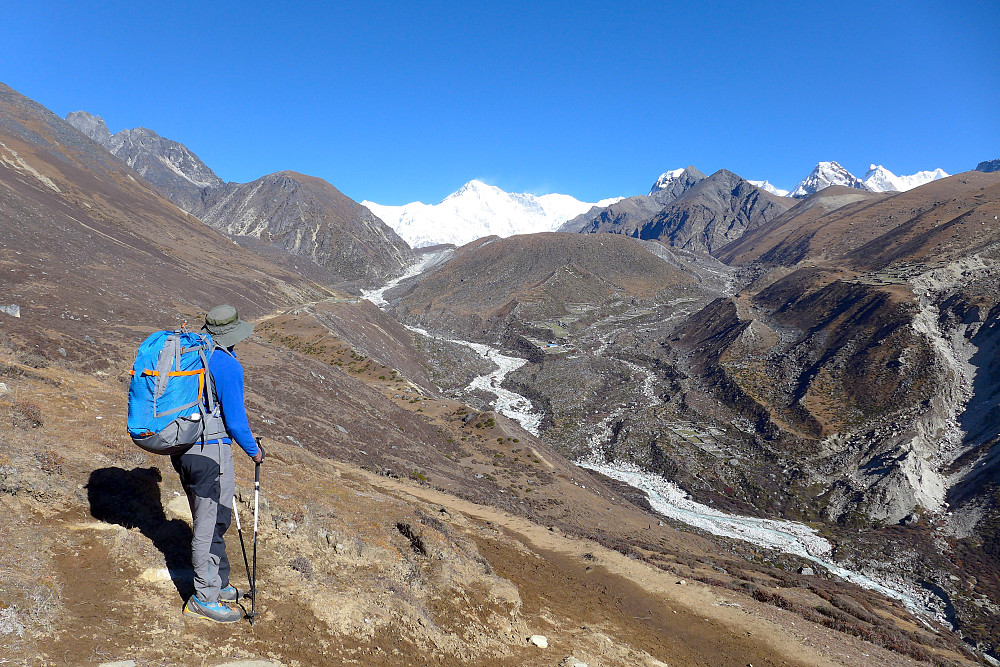 Ankit checks out the view up the Gokyo valley