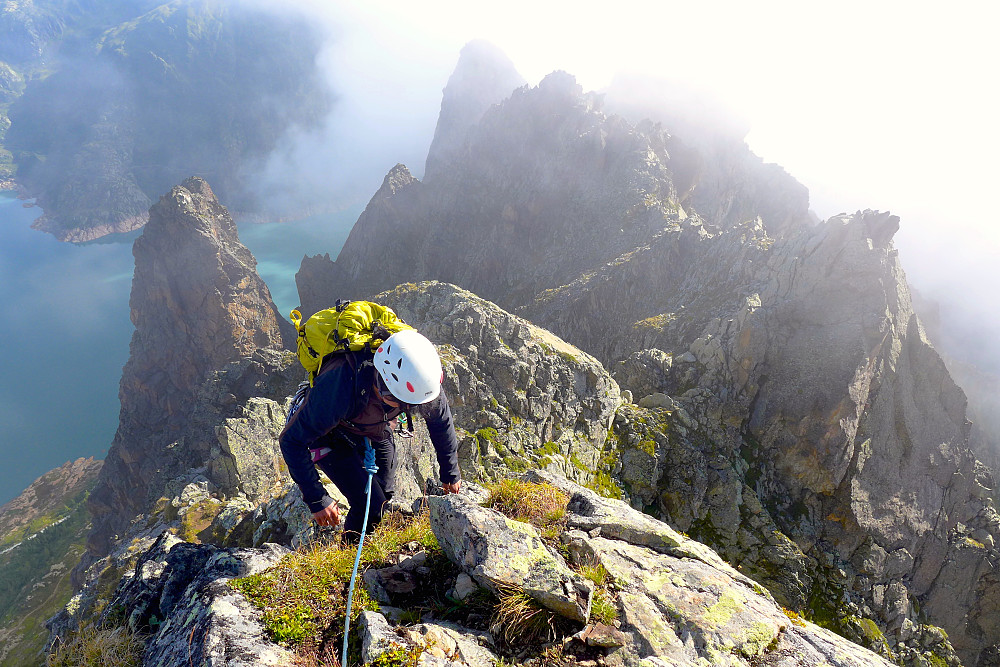 Linda on easy ground on the way up to Grand Perron