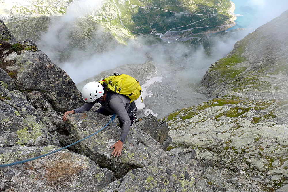 Climbing the first pitch on Pointe de l'Ifala