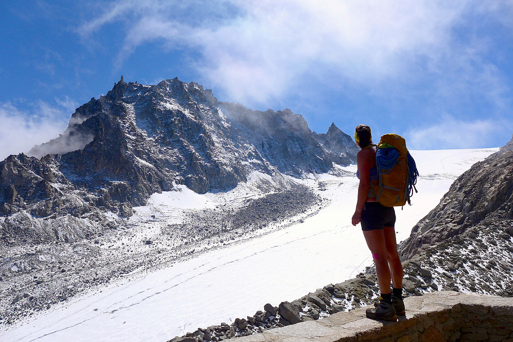 Admiring the views across Glacier d'Orny from outside the Orny hut