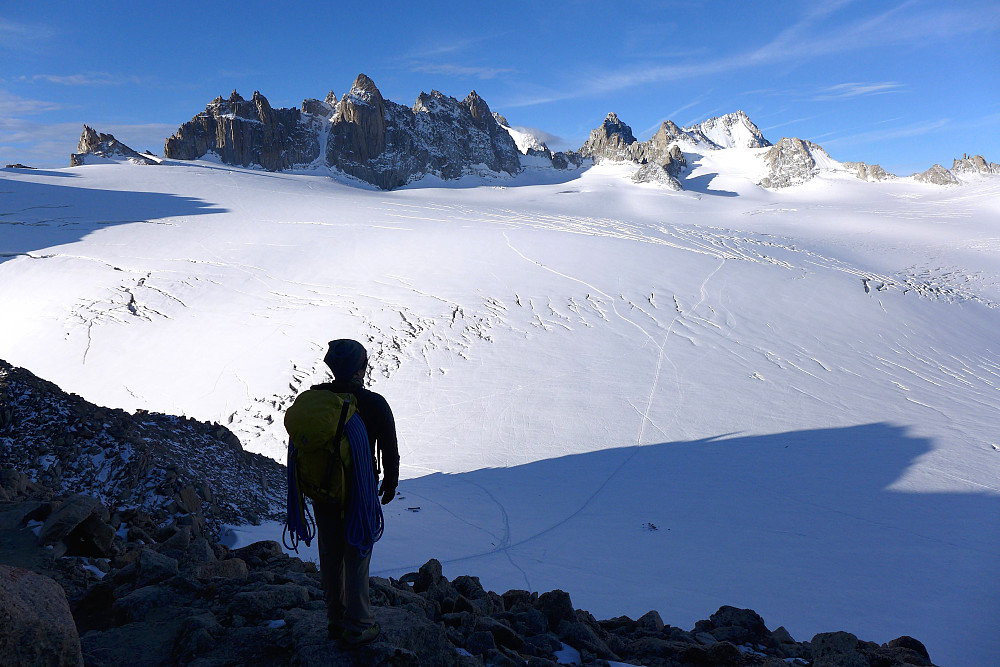 Linda outside the Trient hut the next morning