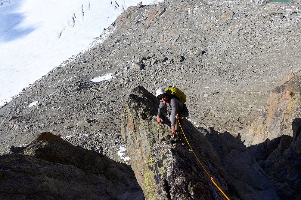 Linda coming up to the next belay stance