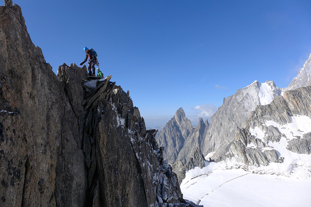 Other climbers approaching the first downclimb