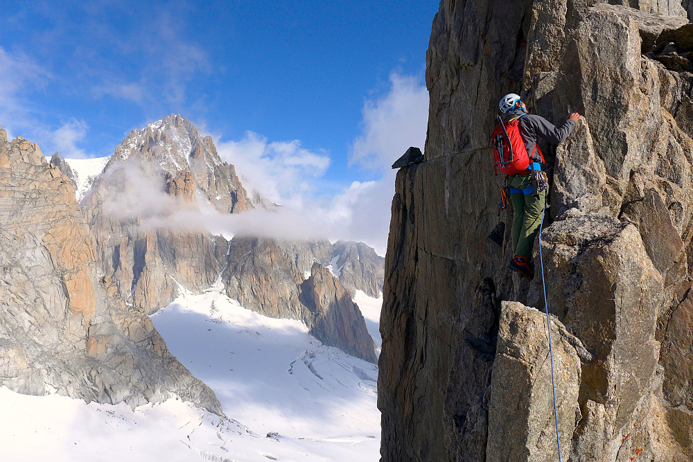 Climbing up to the summit of the Aiguille d'Entreves
