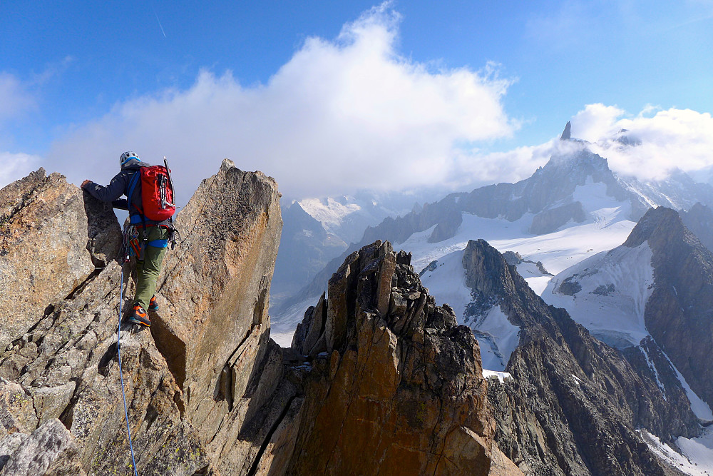 Moving around some blocks on the way down from the summit