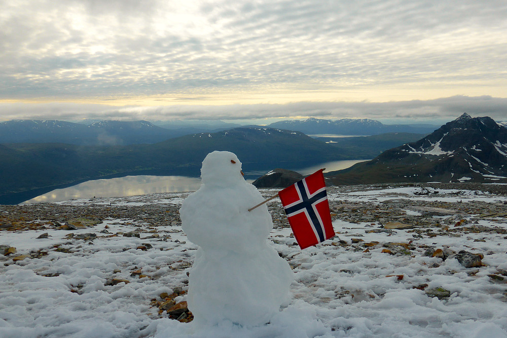 Den søte snømannen på toppen
