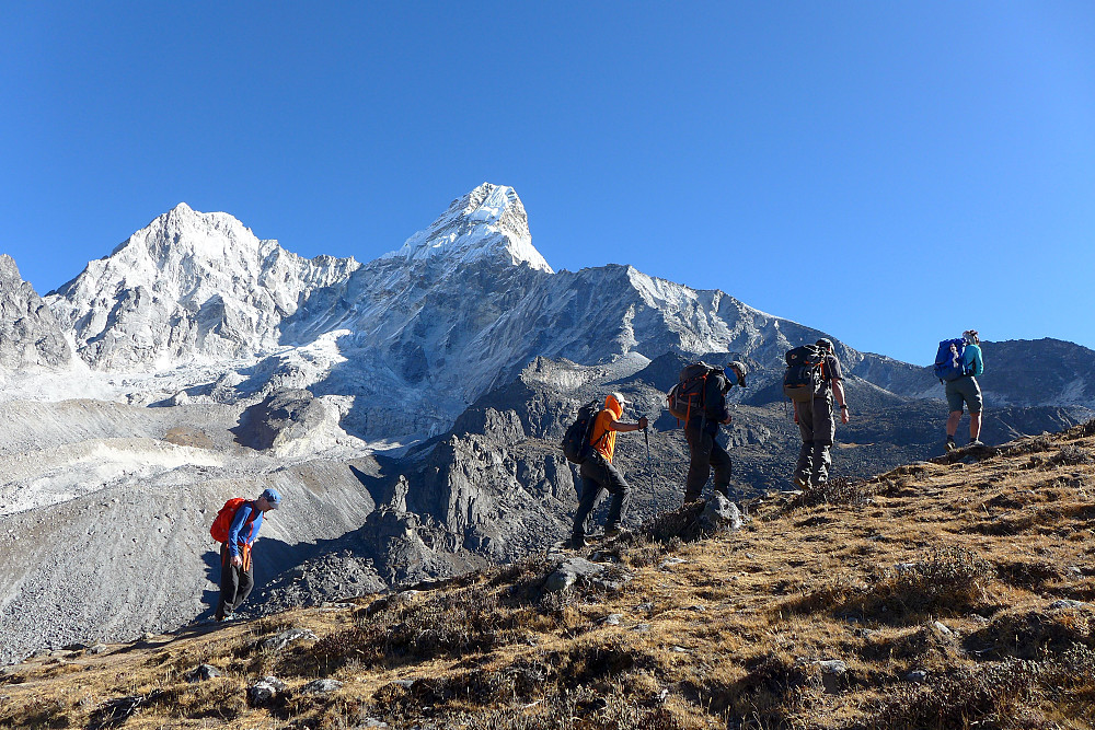Walking up the gently sloping ridge from base camp