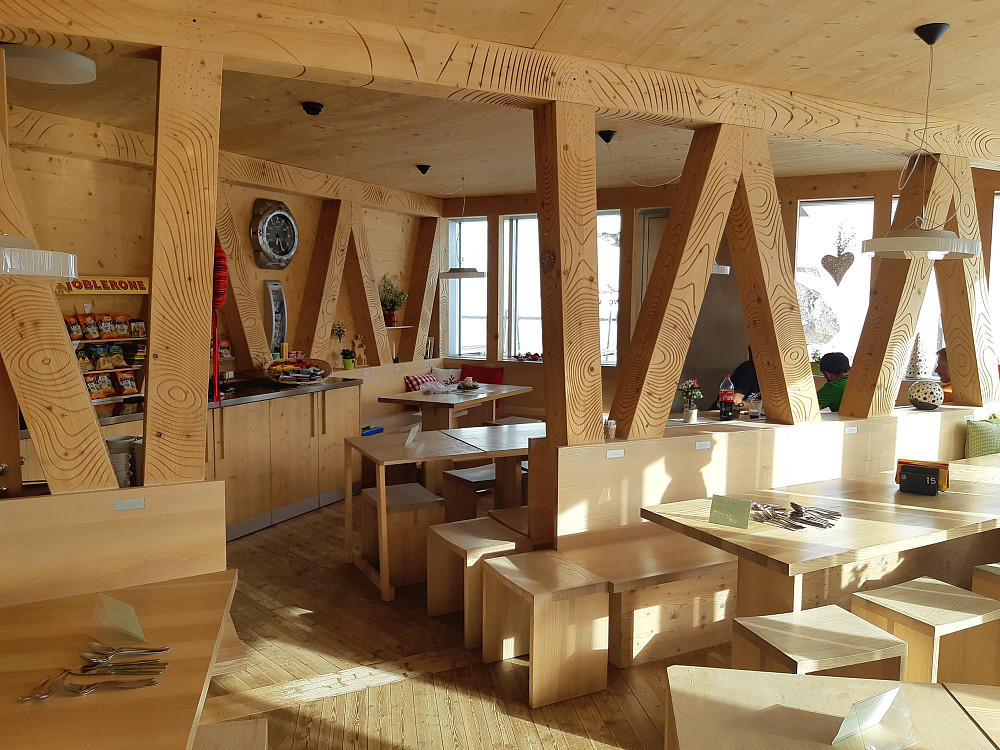 In the dining room of the Monte Rosa hut