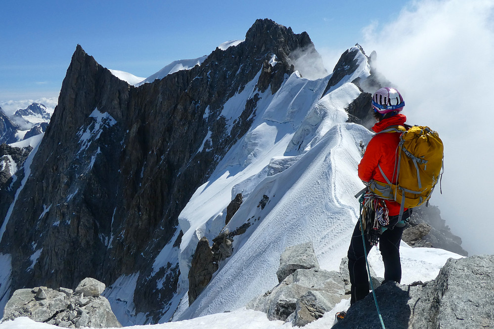 Me taking a final look along the Rochefort arete (photo by Tim Neill)