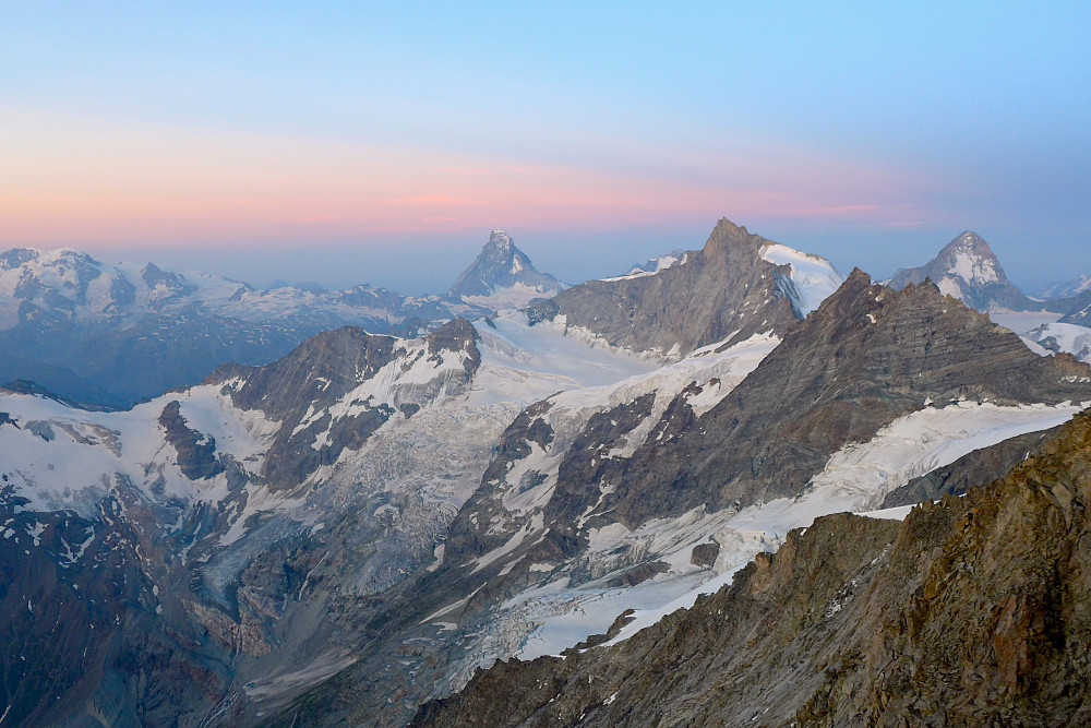 Dawn over the Matterhorn, Zinalrothorn and Dent Blanche