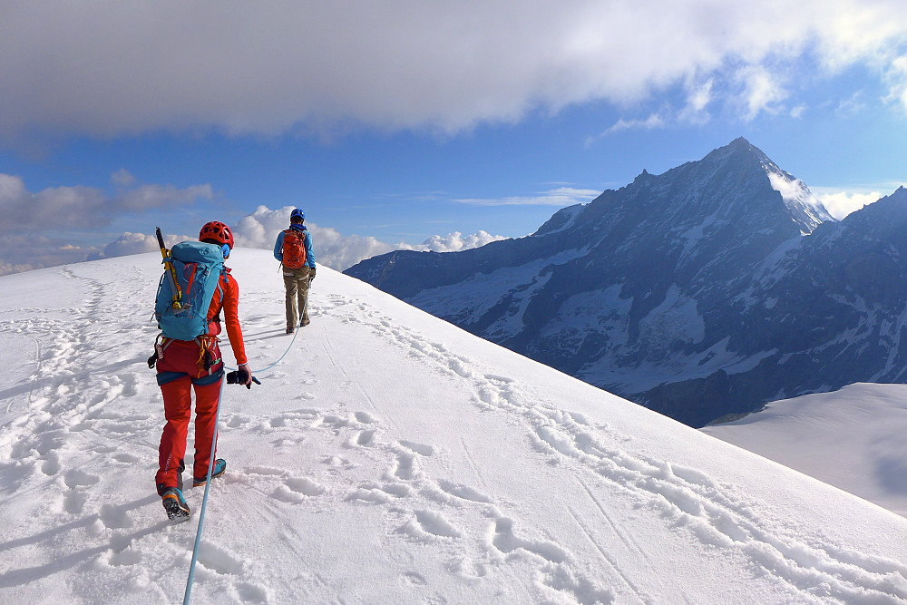 On the top with the Weisshorn in the background (right)