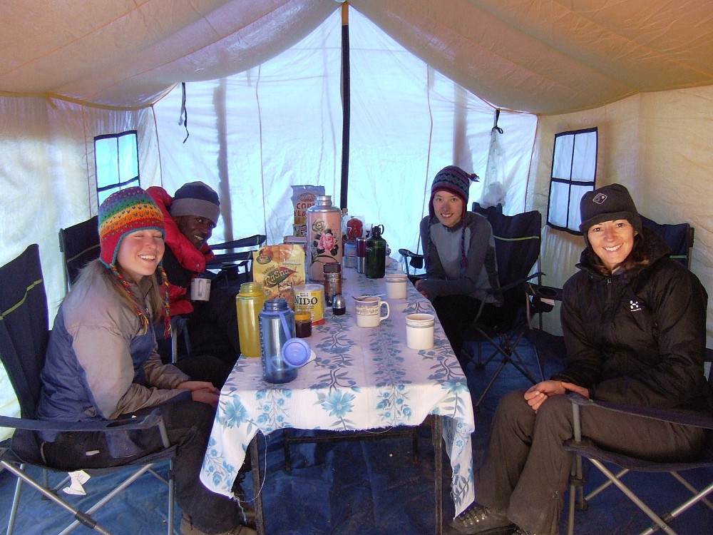Cosy camp living at base camp (4900m). Actually not so cosy, but definitely comfortable!