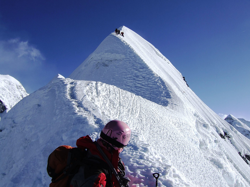 Cio looking up at the summit of Island Peak. We met the guys who had been to the summit the day after, one of them had got a mild frost bite on his nose