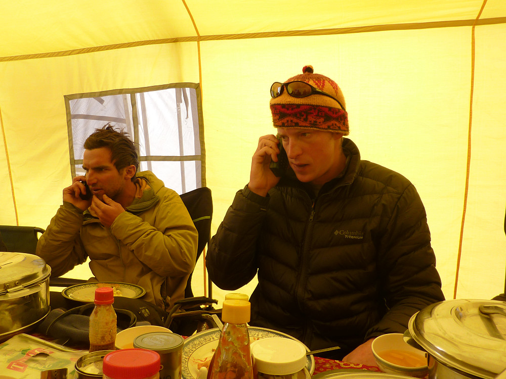 Paddy and Mark doing serious work on the satellite phones
