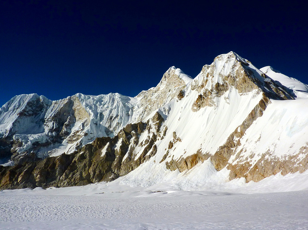 Baruntse seen from the glacier below the col