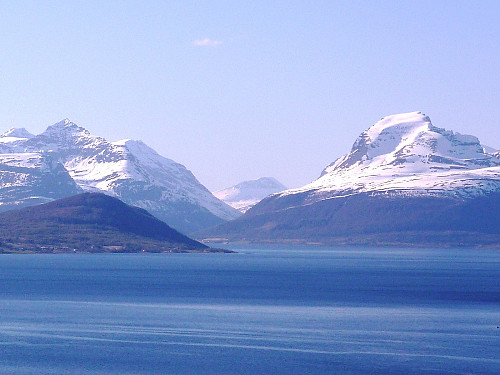 The familiar profile of Blåtinden seen from the south, across Balsfjord