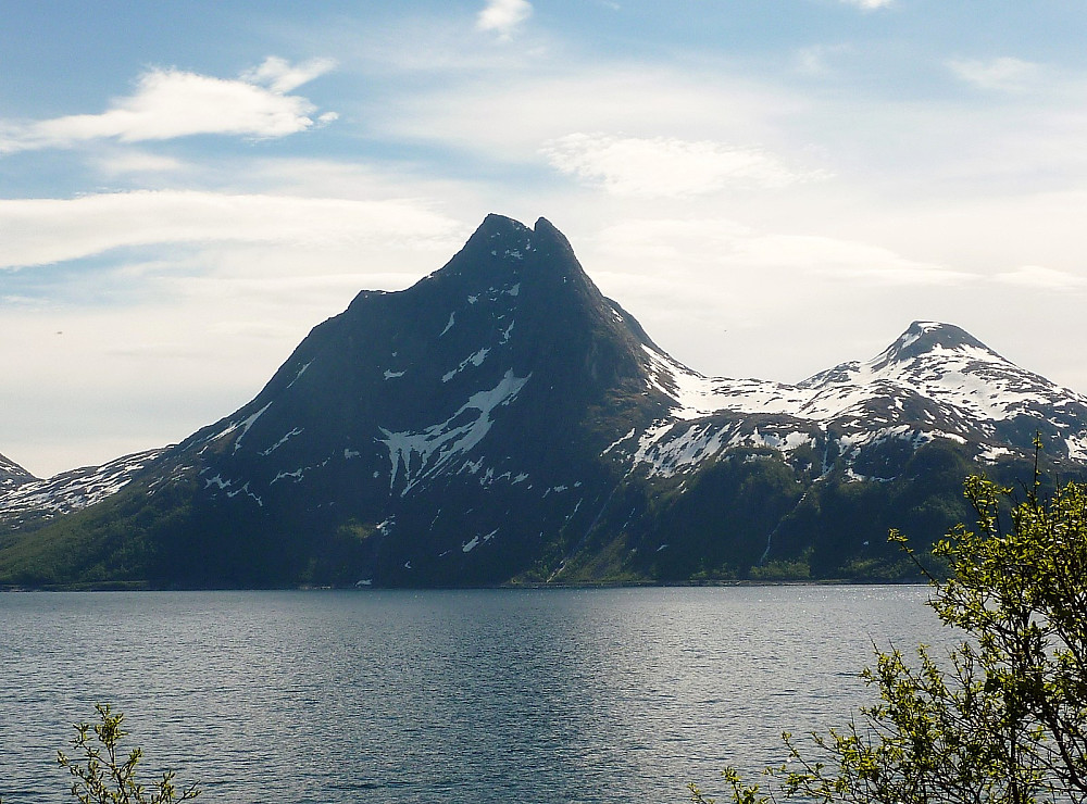 Majestic Breidtind seen from the road at Mefjord
