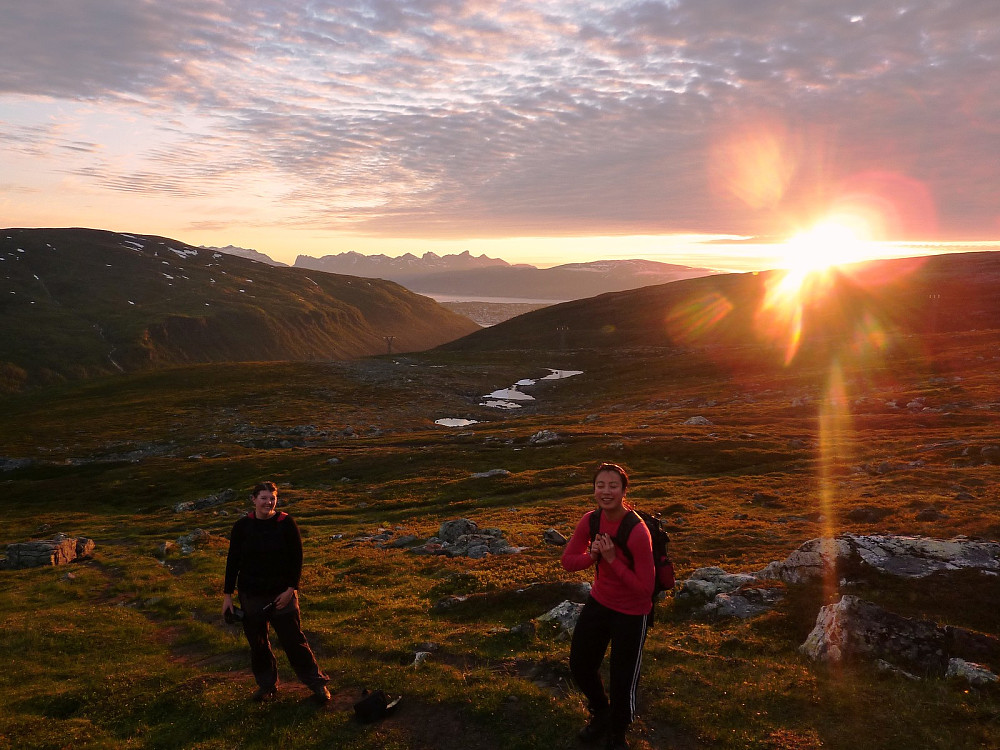 Kristine and Ka Yan on the hike up Tromsdalstinden, about an hour along the route